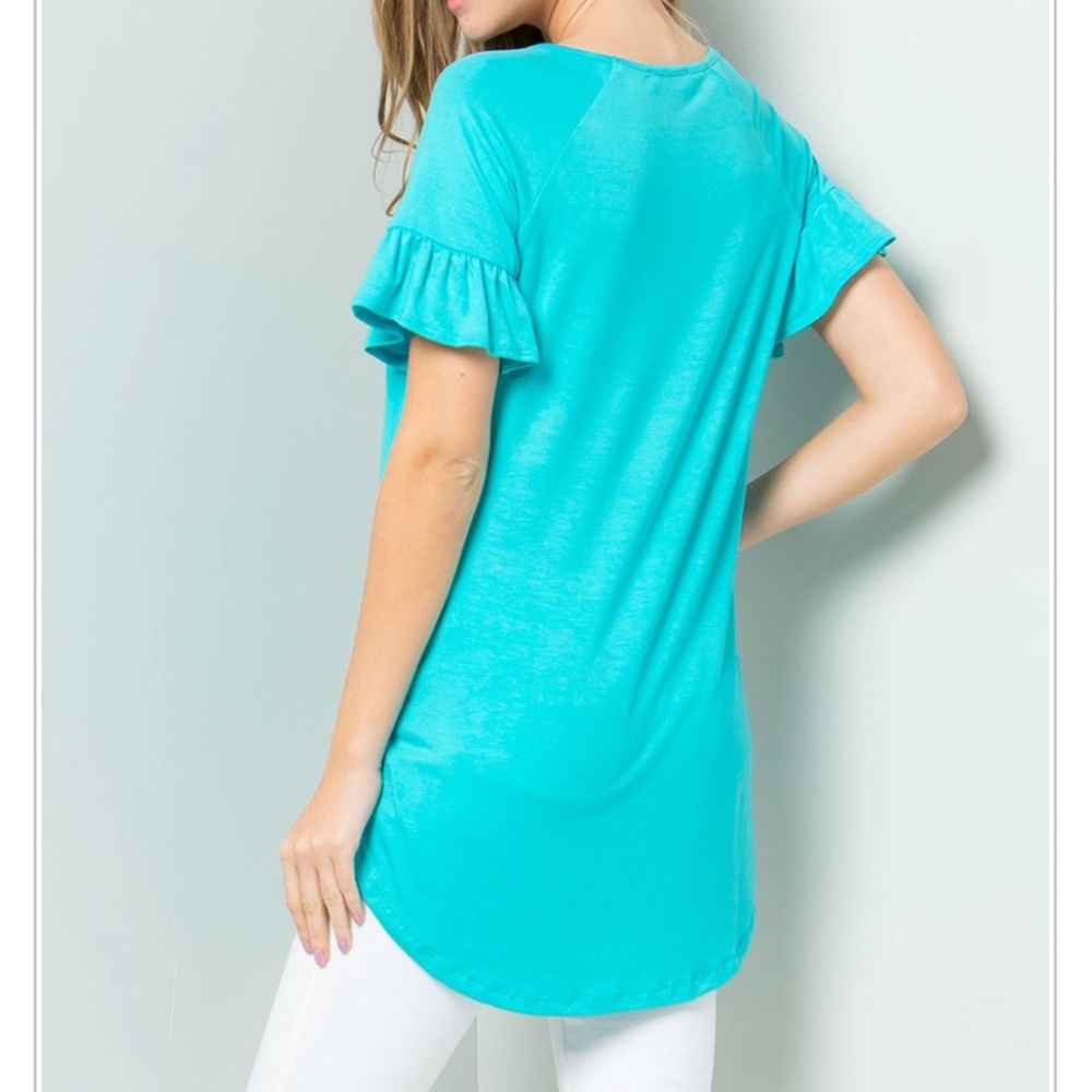 💥SALE💥Turquoise Blue Short Sleeve Tunic Top - Picture 3 of 4